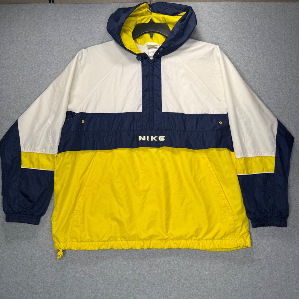 VTG Nike Anorak Windbreaker Jacket Boys L 12-14 White Blue Yellow Colorblock
